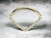 Dainty Titanium Gold Clear Stone Wide Minimalist Hinged Septum Jewelry Clicker Ring